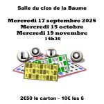 Les lotos du club Vermeil. Mercredi 17 septembre 2025 Mercredi 15 octobre 2025 Mercredi 19 novembre 2025